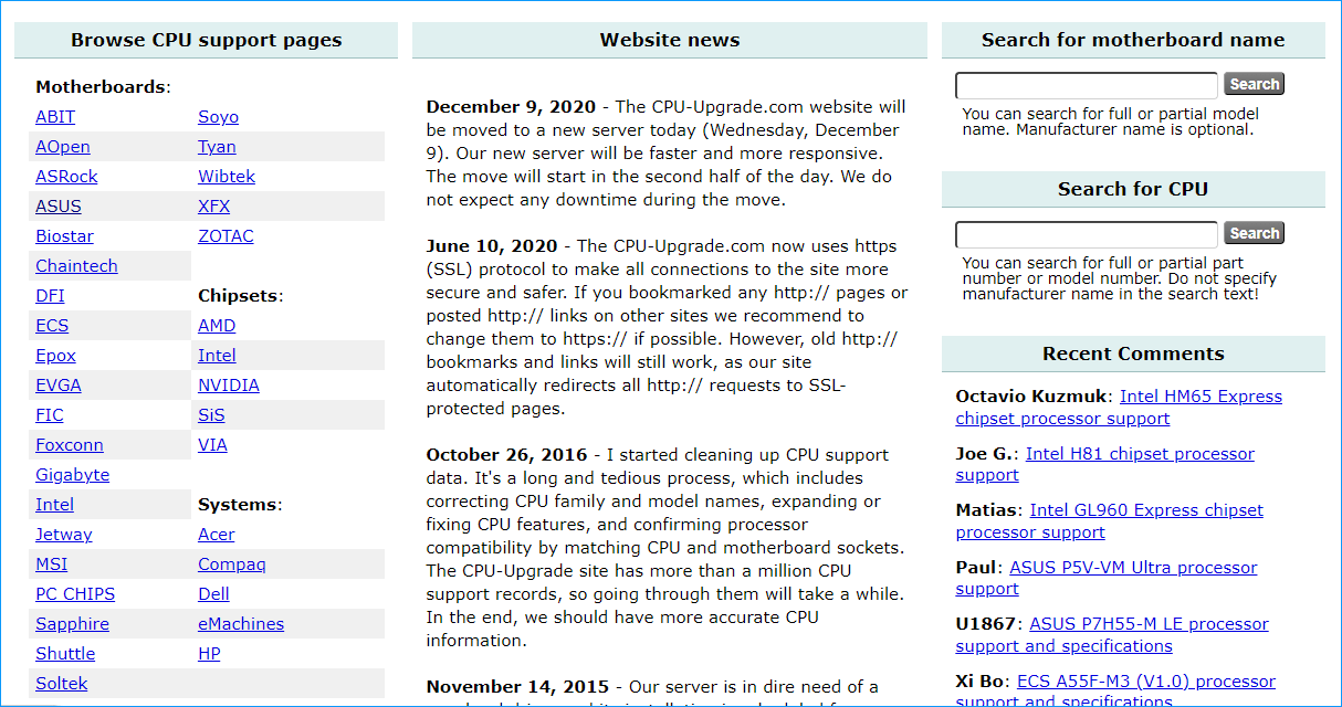 CPU upgrade website