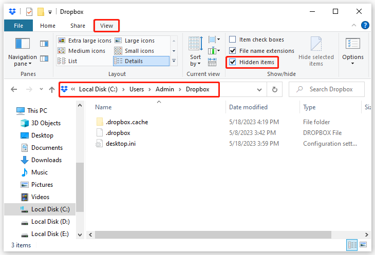 tick Hidden items