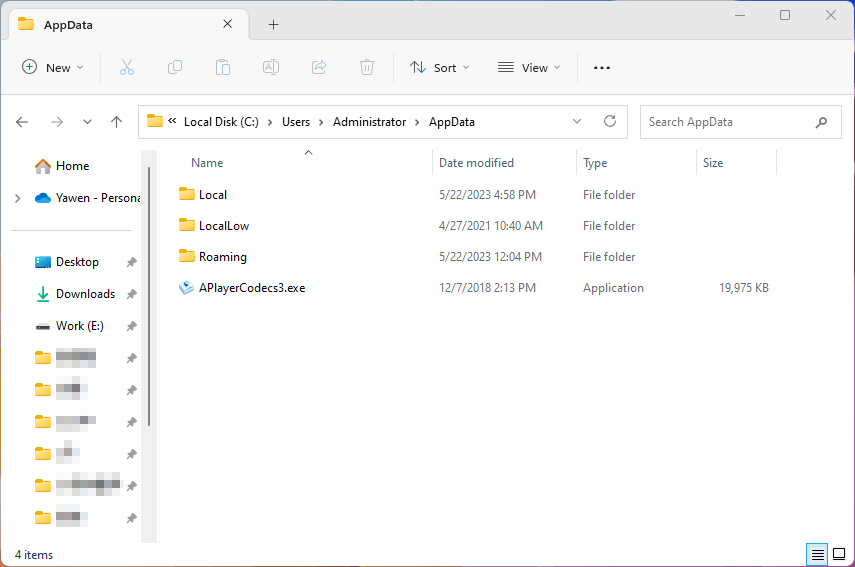 the AppData folder on Windows 11