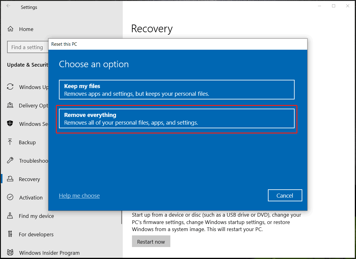 reset this PC Windows 10