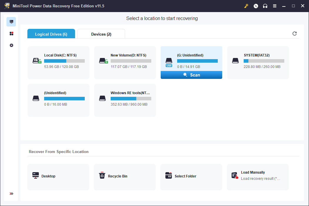 select the RAW flash drive to scan