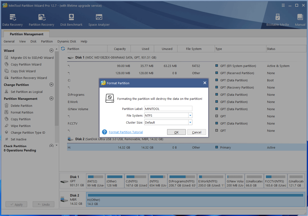 use MiniTool Partition Wizard to format a USB drive