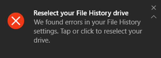 We found errors in your File History settings