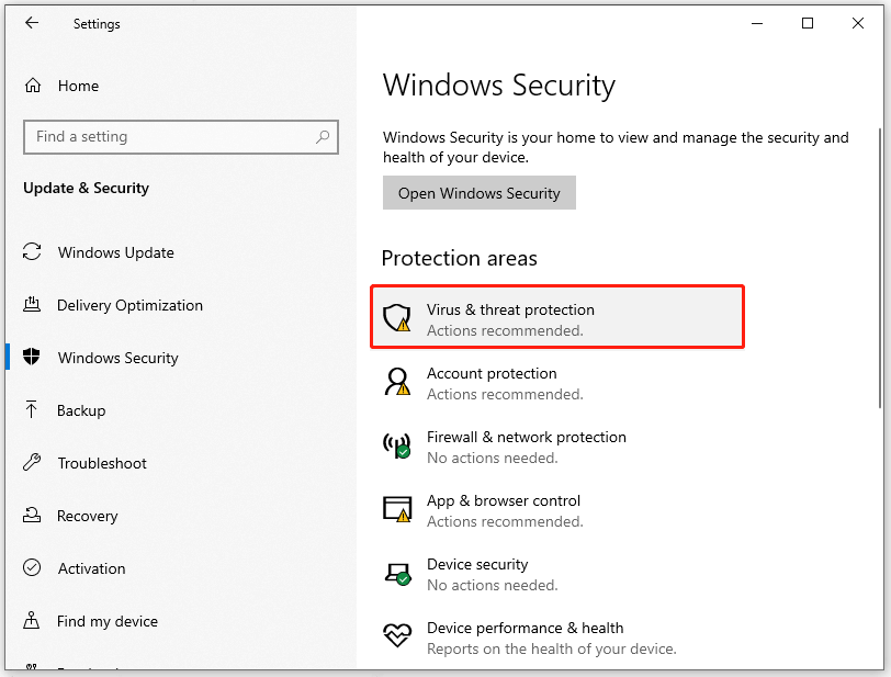 choose Virus & threat protection