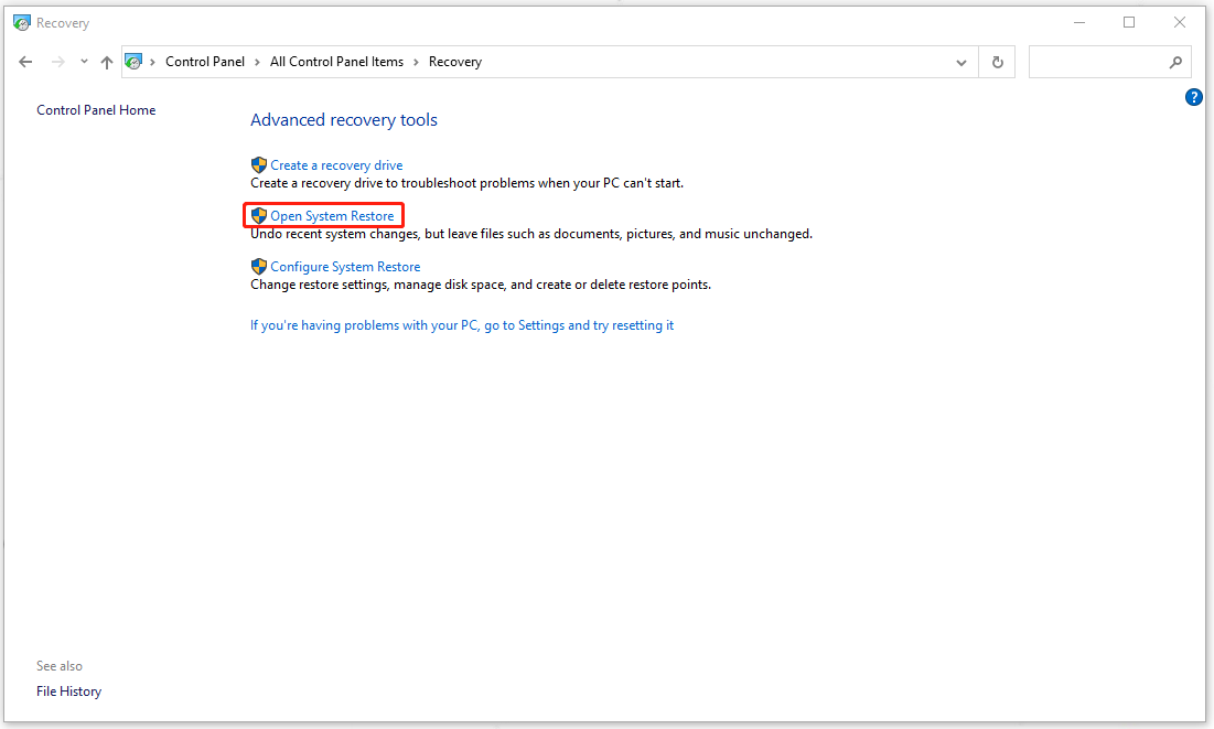 click Open System Restore