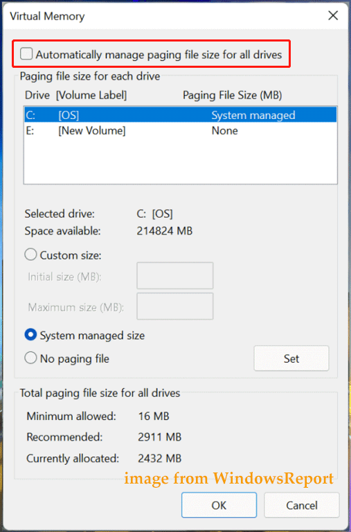 manage paging file size