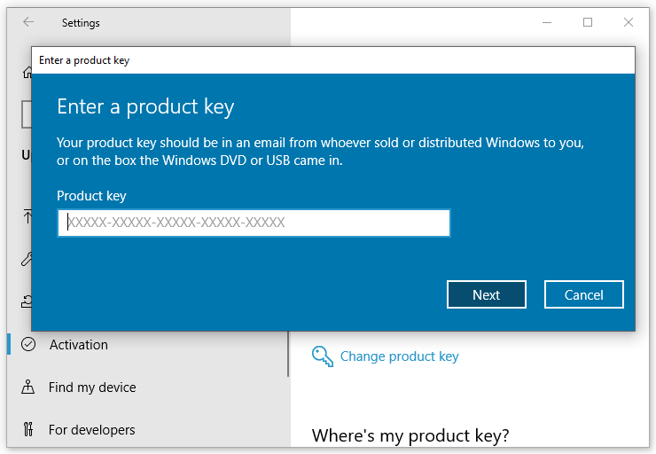 enter a product key
