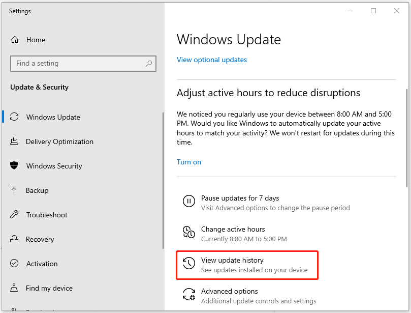 click View update history