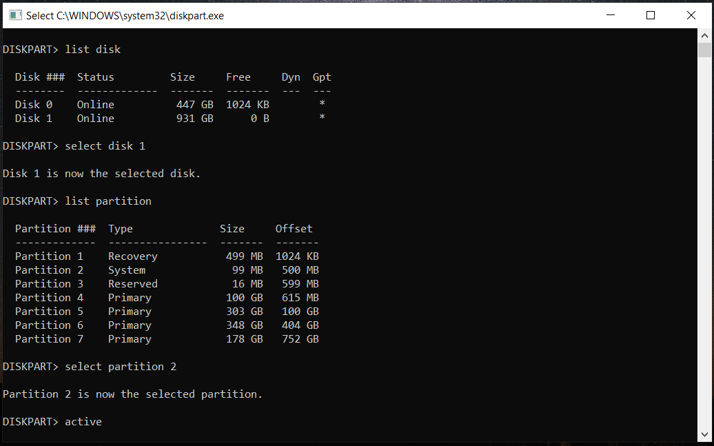 set partition active