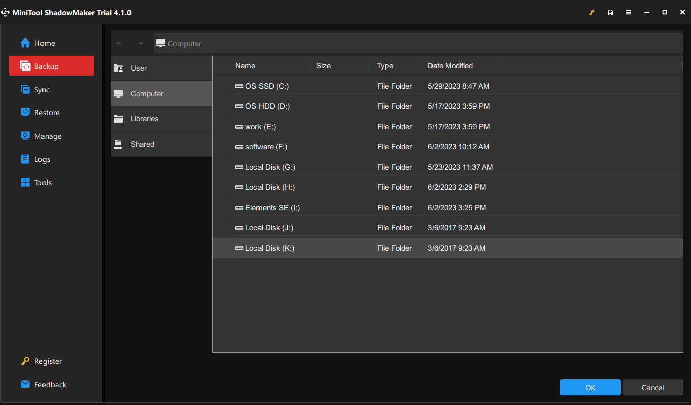 choose a target drive
