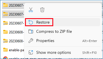 restore deleted files from the recycle bin
