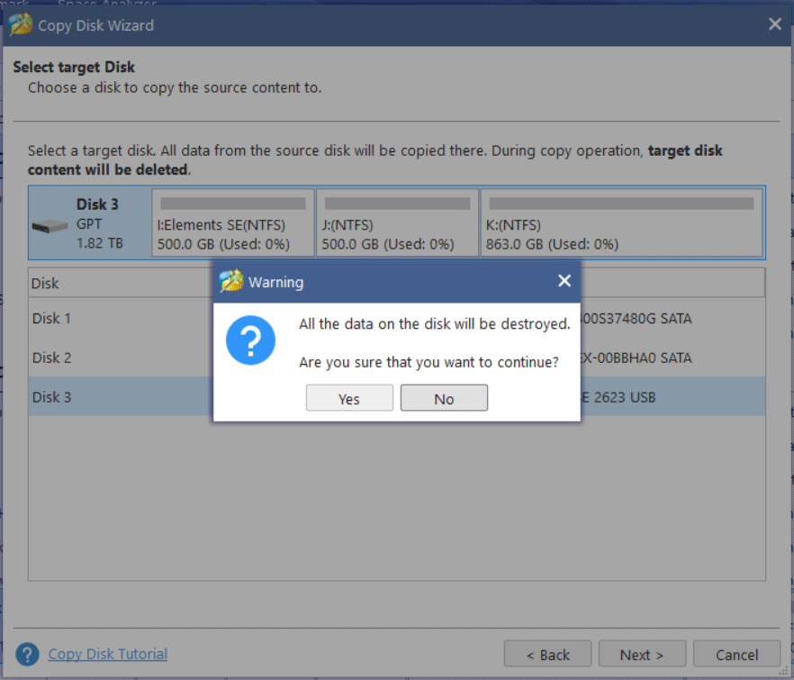 choose a target disk for cloning