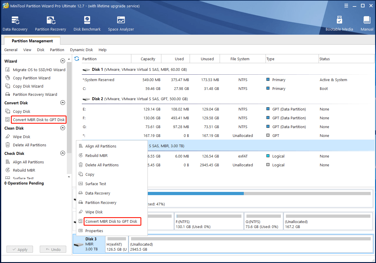 click Convert MBR Disk to GPT Disk