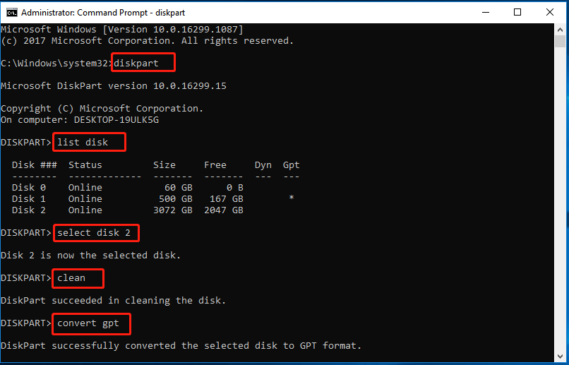 convert the disk to GPT