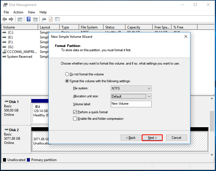 format the partition