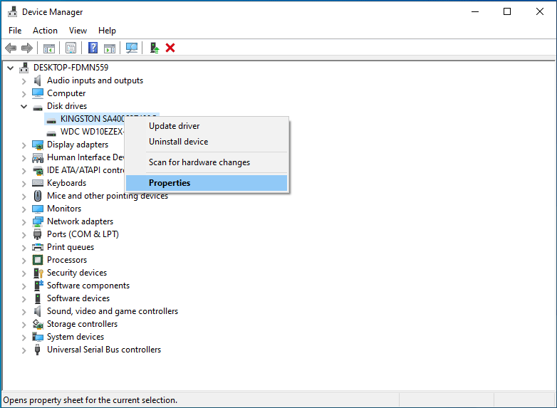 select SSD properties