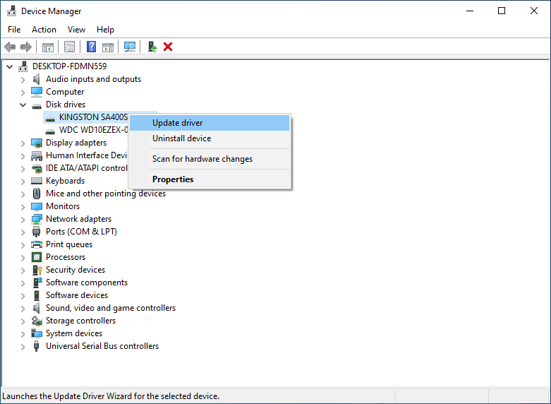 select Update driver