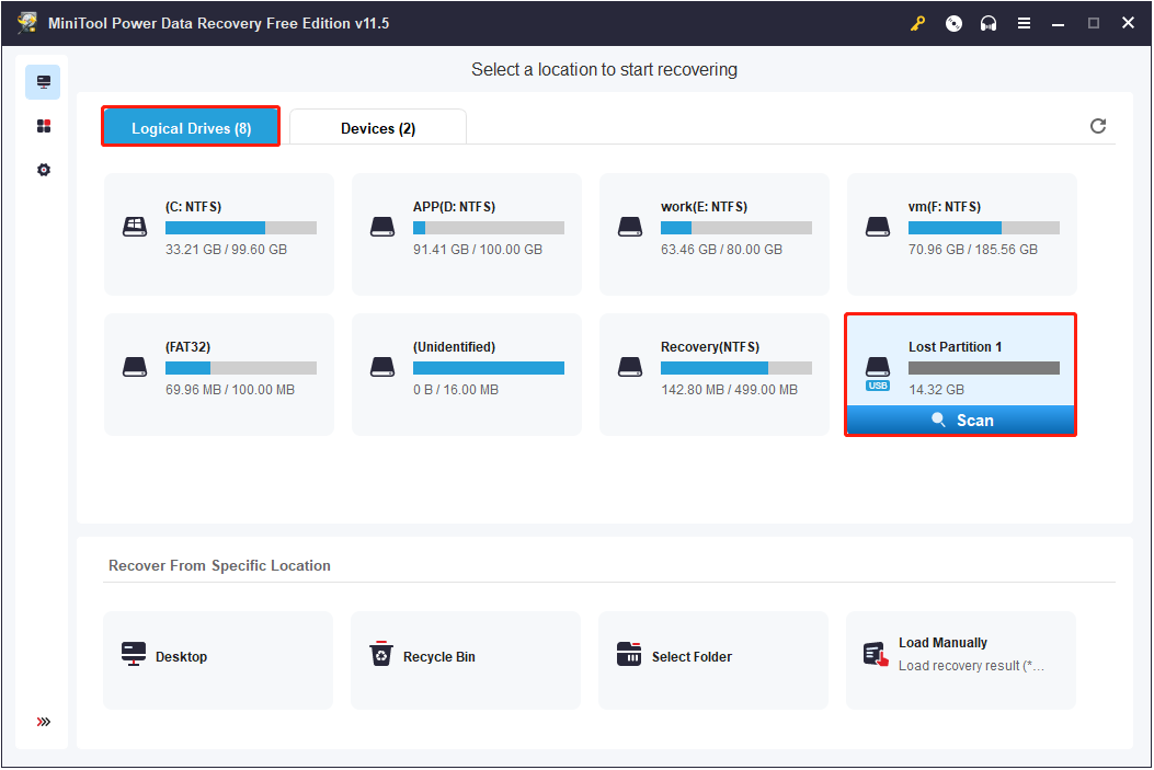 scan the selected drive