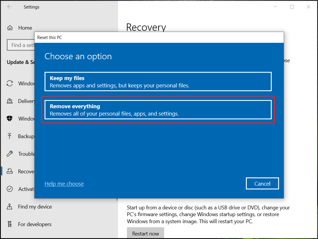 Reset this PC Windows 10