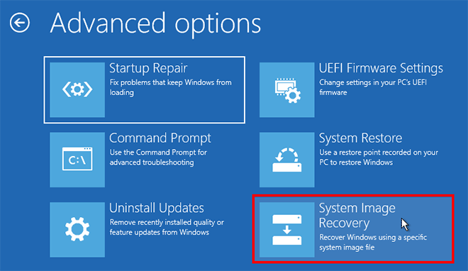 system image recovery Windows 10