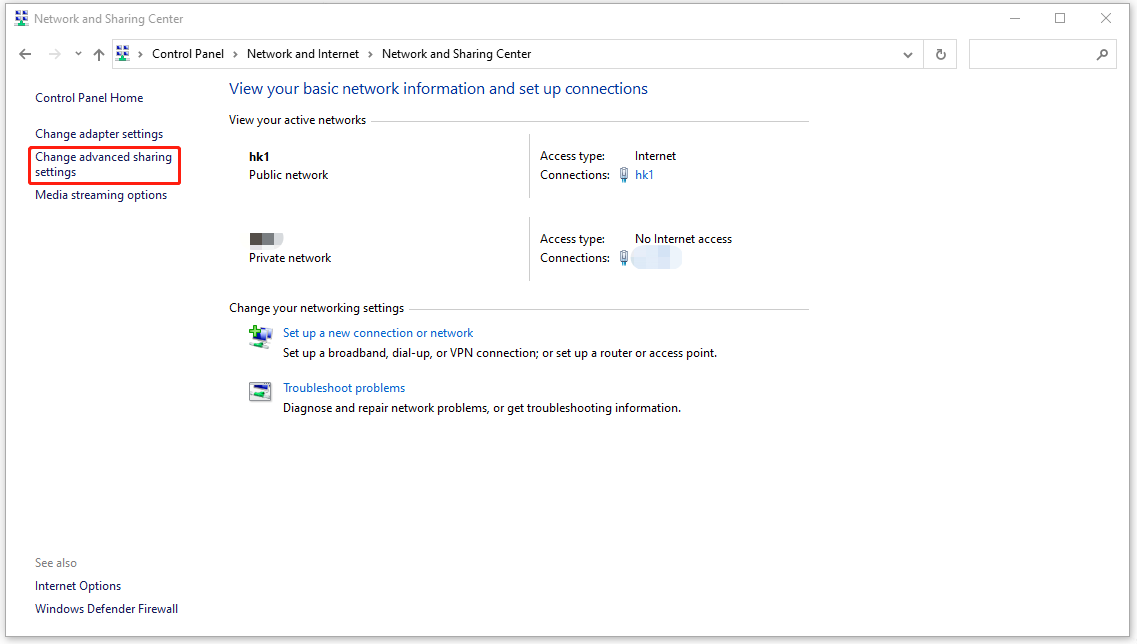 click Change advanced sharing settings