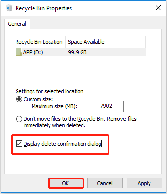 display the delete confirmation dialog