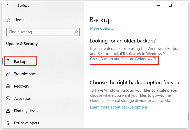 go to Backup and Restore (Windows 7)