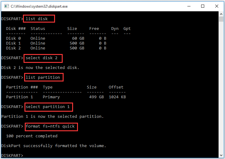 format a partition to NTFS using Diskpart