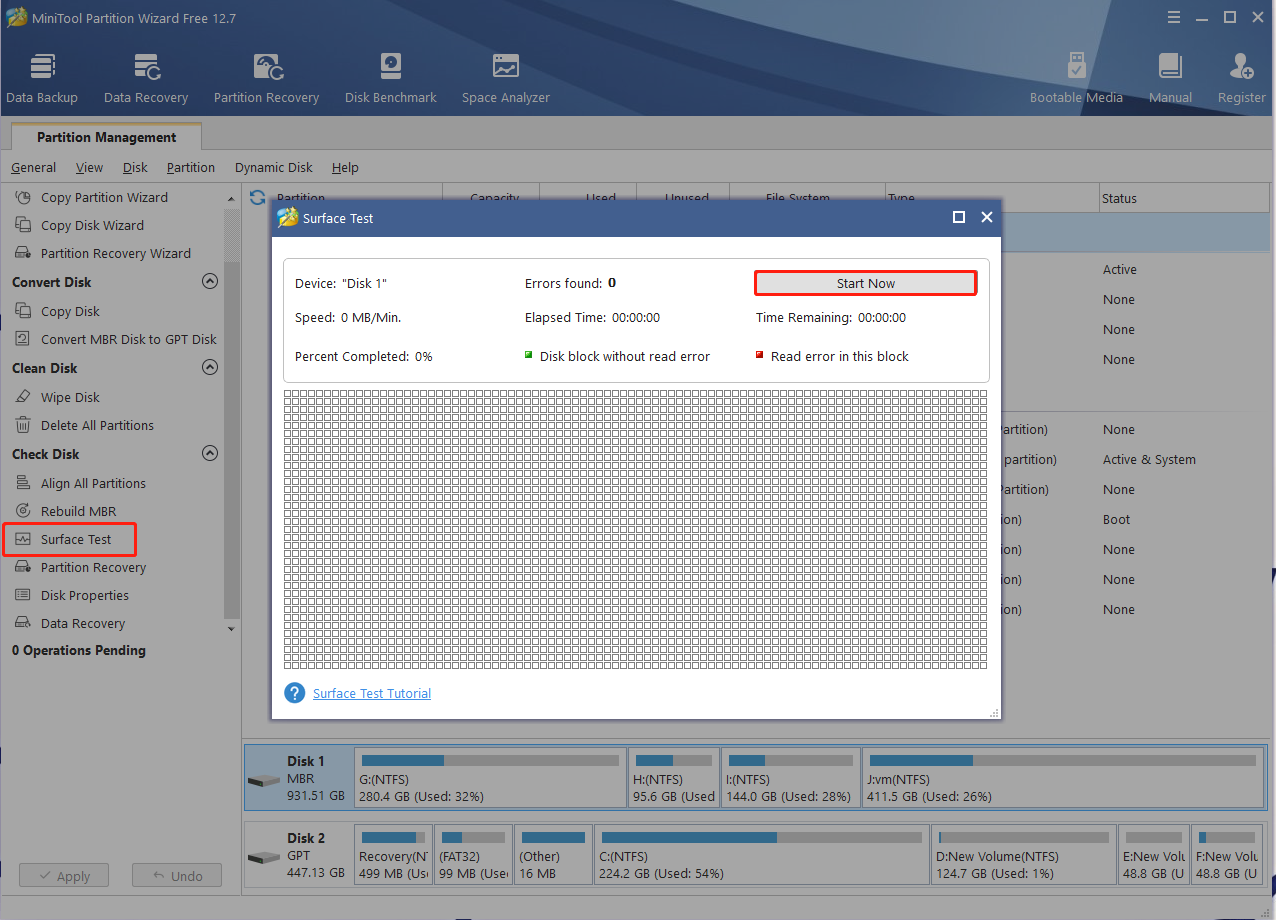 check hard drive error using MiniTool