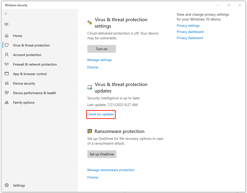 click Check for updates