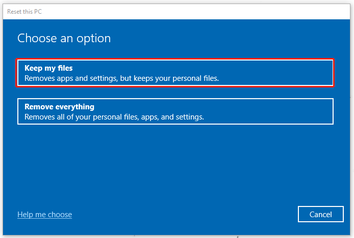 click Keep my files