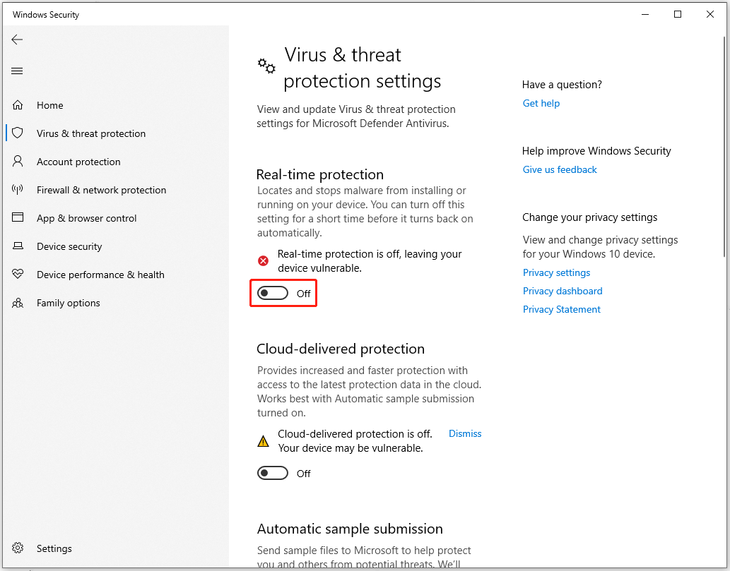 enable Real-time protection