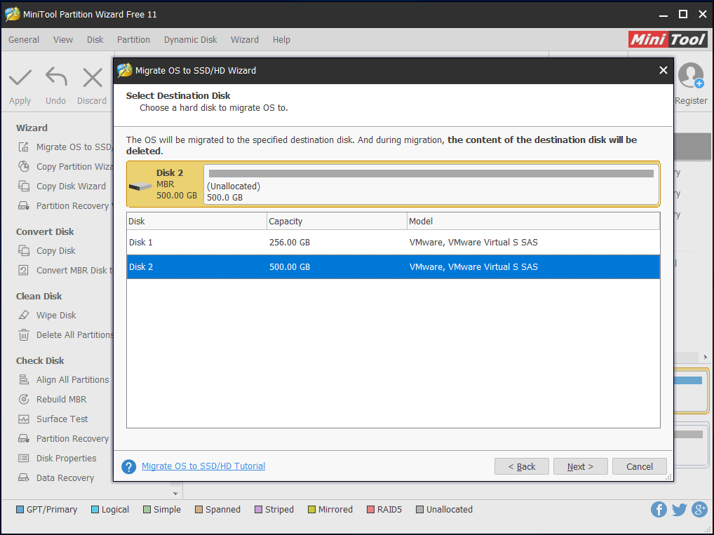 elija SSD o nuevo disco duro como disco de destino para la migración del sistema Windows 10