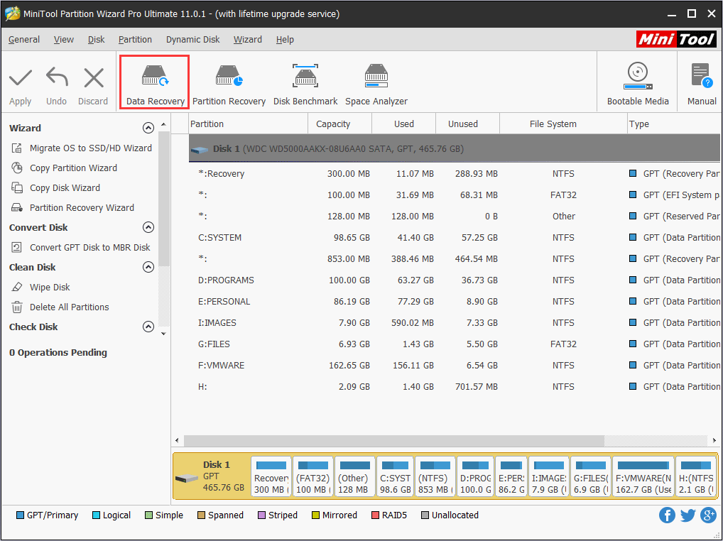 haga clic en Recuperación de datos