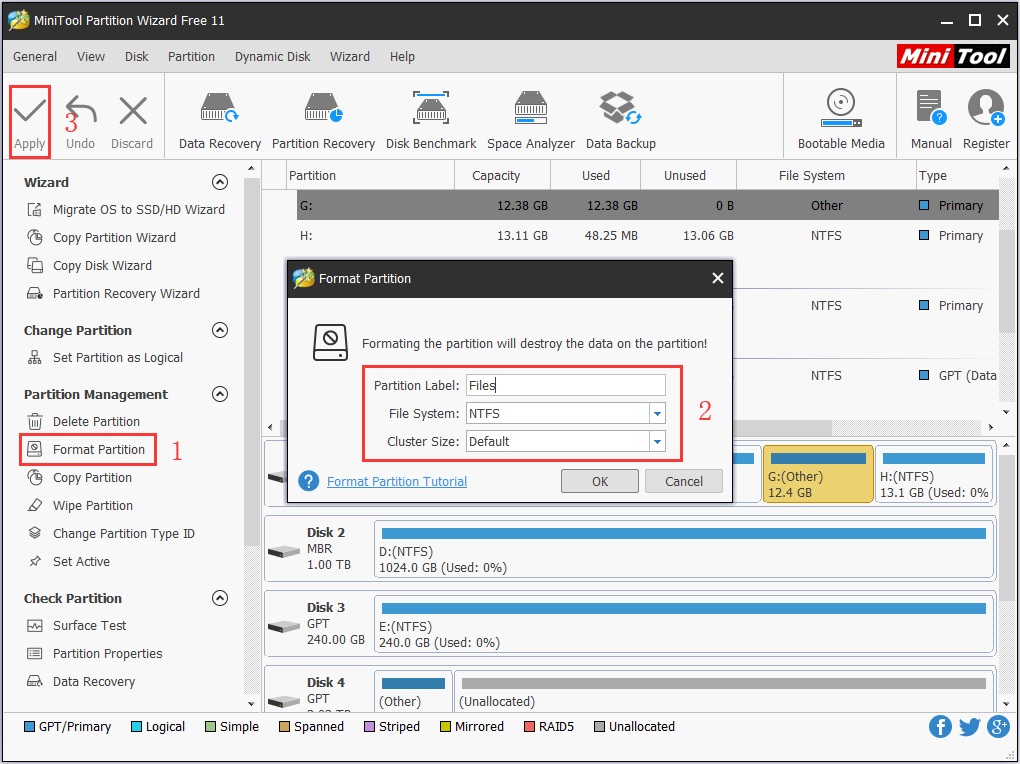 formatear partición con MiniTool