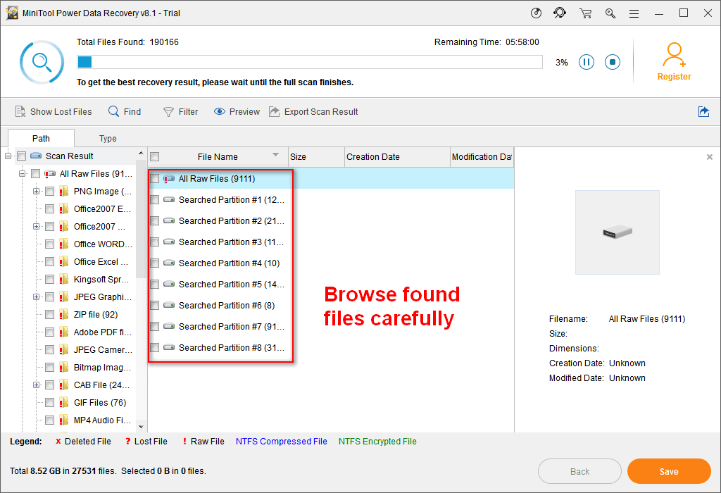 navegar por los archivos encontrados