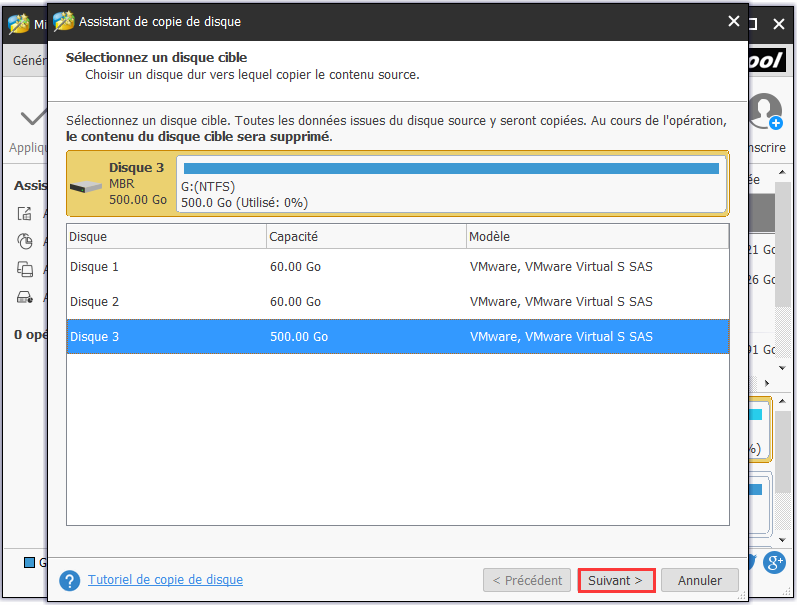  elija el disco de destino y haga clic en Siguiente para continuar