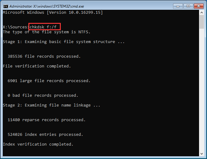 ejecutar chkdsk en medios de instalación de Windows