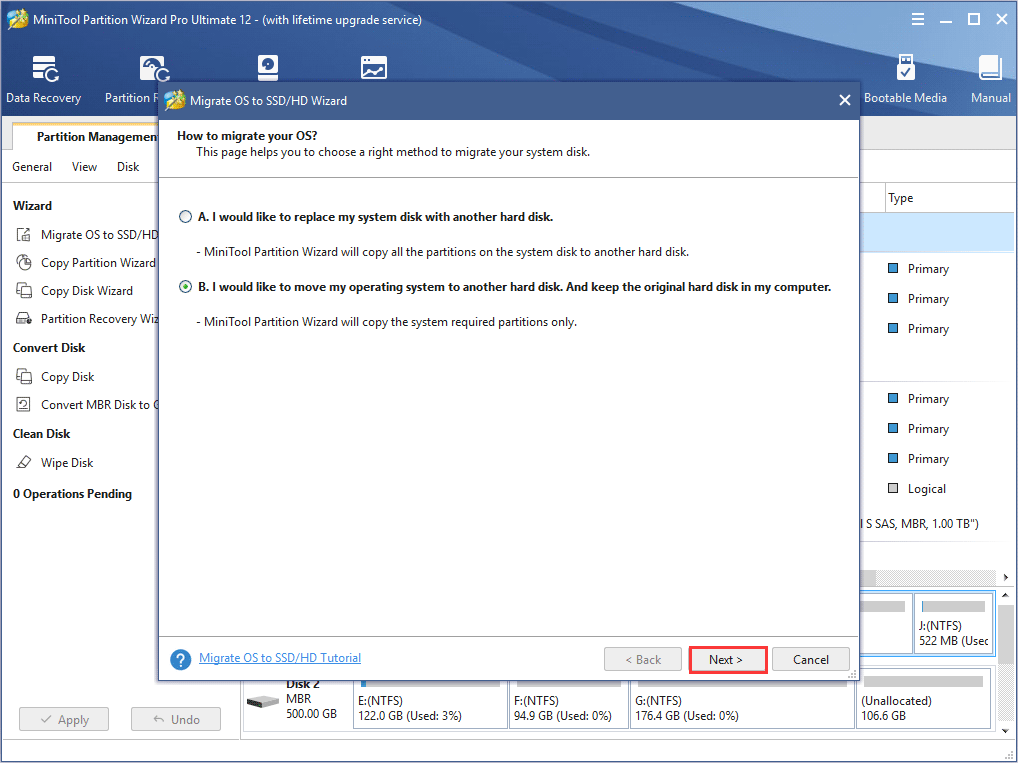 spostare solo il sistema operativo