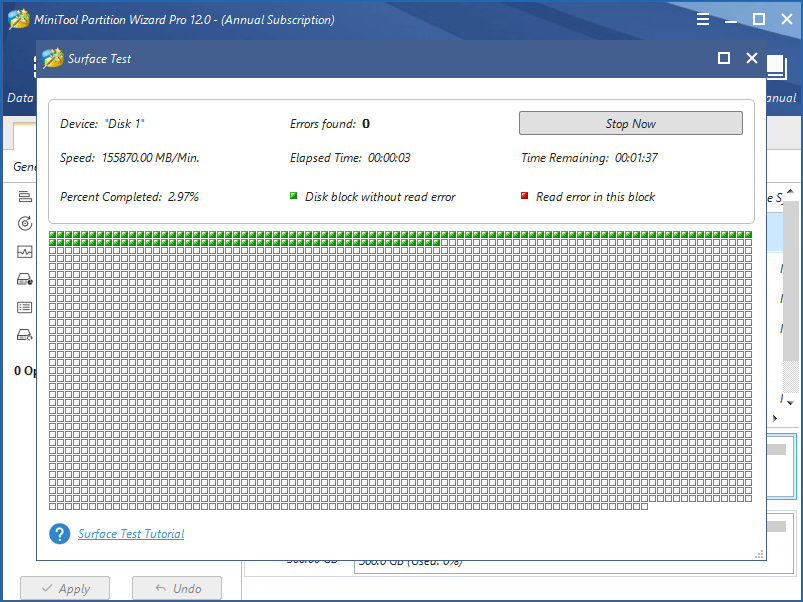 haga clic en el botón Iniciar ahora para comenzar la prueba de superficie