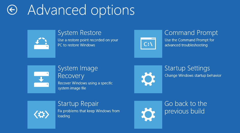 Reparación de inicio en Windows 10 WinRE