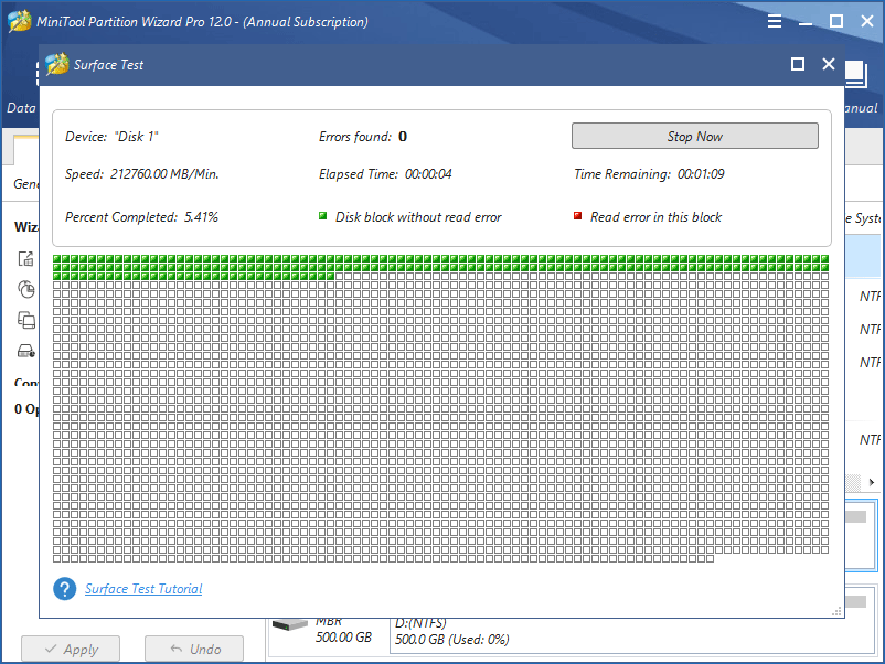 prueba de superficie en MiniTool Partition Wizard