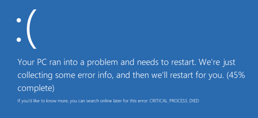 Pantalla azul de Windows 10 Critical Process Died