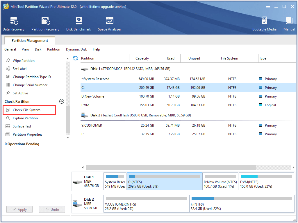 elija Comprobar sistema de archivos