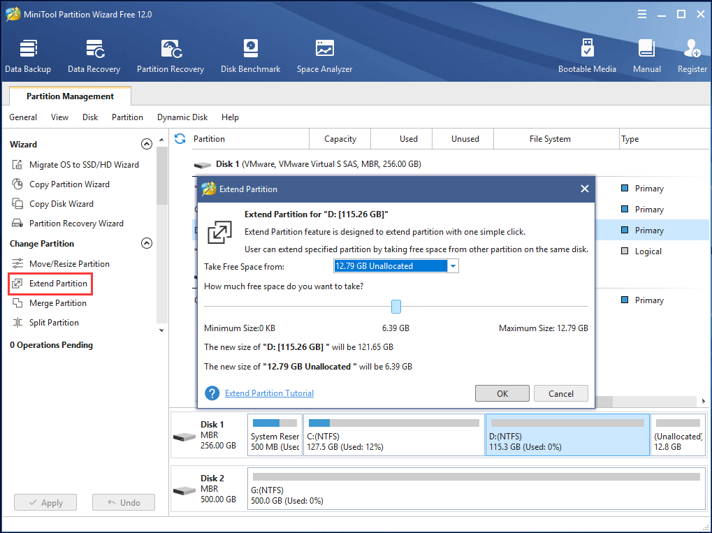 MiniTool Partition Wizard extiende la partición