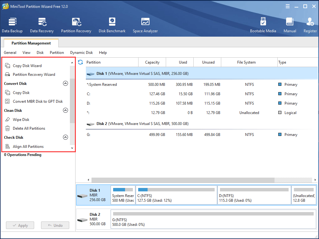 gestión de discos en el Asistente para particiones de MiniTool