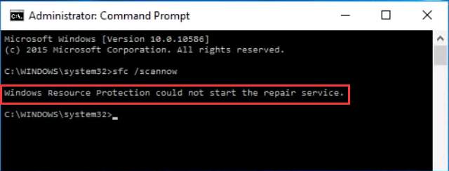 La protección de recursos de Windows no pudo iniciar el servicio de reparación