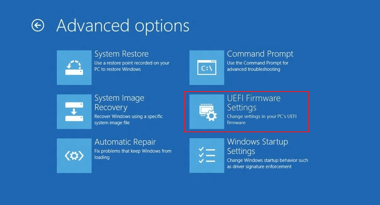 elija la configuración de firmware UEFI