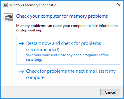 use Windows Memory Diagnostic para verificar si hay problemas