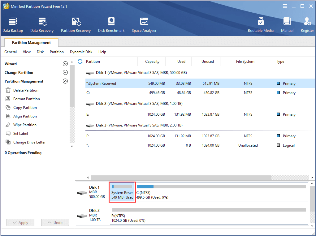 la interfaz principal de MiniTool Partition Wizard